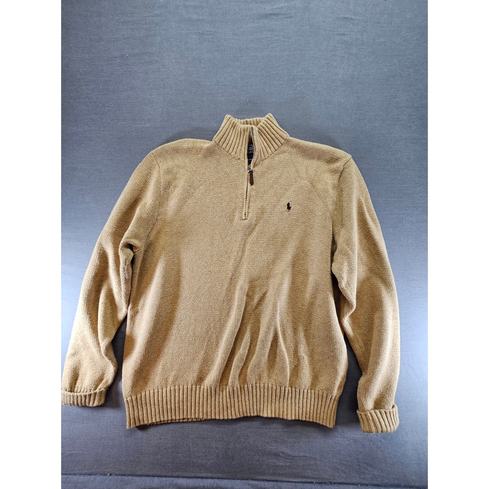 Polo Ralph Lauren Tan Pima Cotton Quarter Zip Sweater XL Beige Pullover